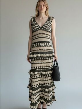 Zimmermann Olive Green Ivory Crochet Knit Maxi Dress NWT Resort Boho Size 1
